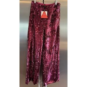 Extro&Vert Pink Sequin Pants Wide Leg Side Zip Satin Lined Barbie Glam 8 NWT
